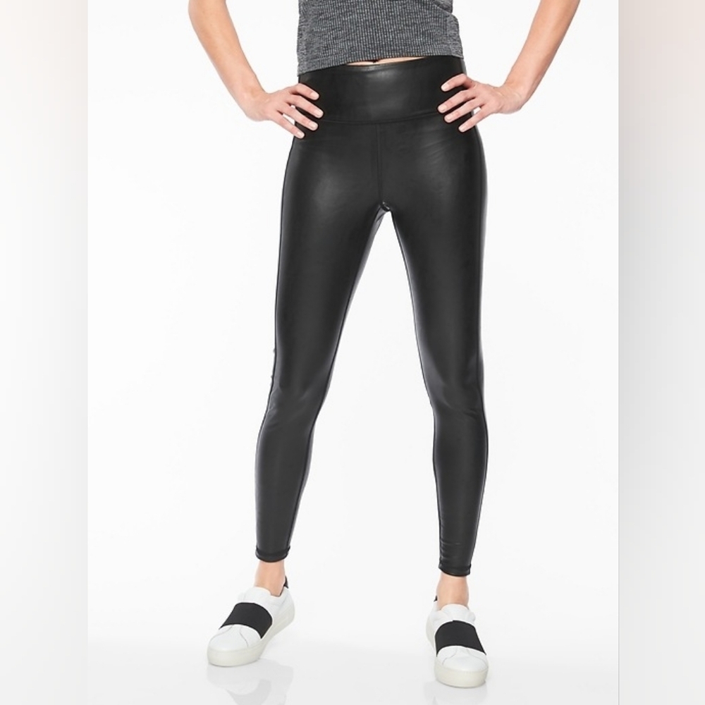 Athleta | All Over Gleam Tight Faux Leather Black Leggings Size Medium